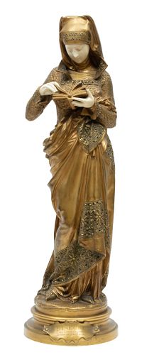 Albert Ernest Carrier Belleuse (French, 1824-1887) Bronze Sculpture La Liseuse, H 31''