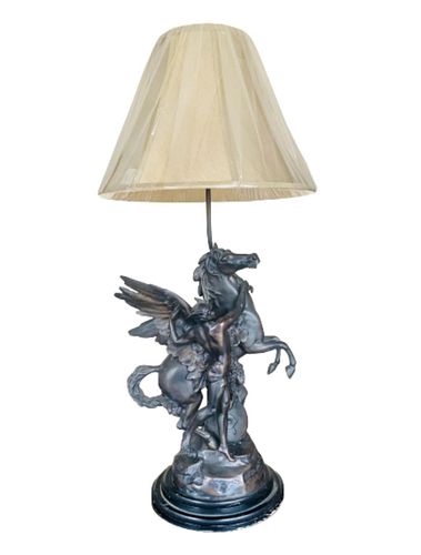 Emile Picault Bronze Sculpted Pegasus Lamp Sculpture