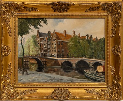 Rudolf Hendrik Oldeman (Dutch, 1901-1982) Oil On Canvas, C. 1960, Prinsengracht Westertower (Canal Scene)