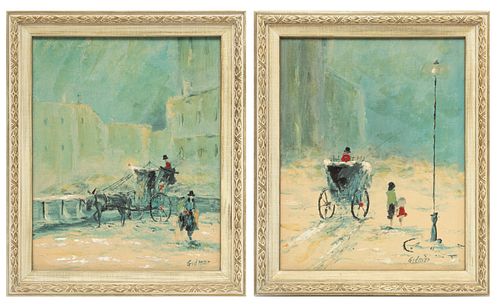 Gidmar Oil On Canvas, Group Of Two Street Scenes, H 20'' W 16'' 2 pcs