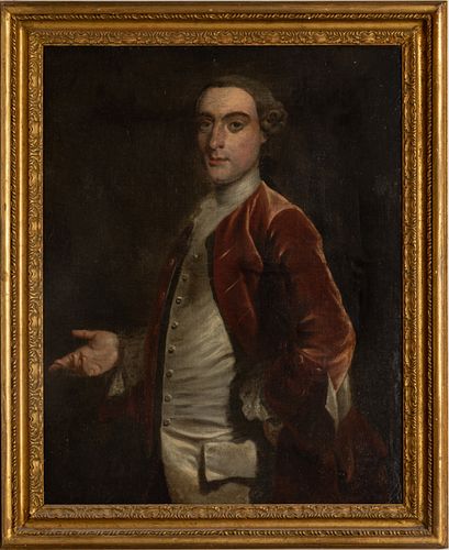 Attributed to Joseph Highmore (English, 1692-1780) Oil On Canvas, Standing Portrait, H 36'' W 28''