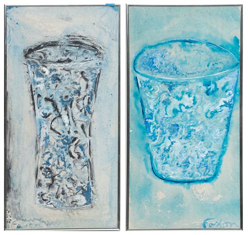 Jack Faxon Watercolor And Gouache On Artist Board Cylinder In Blue, H 24'' W 12''