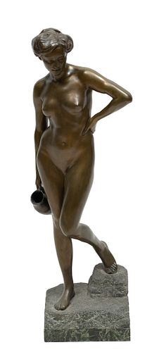 Franz Peleschka (Austrian, 1873-1911) Bronze Sculpture C. 1910, Junge Dame, H 33.5''