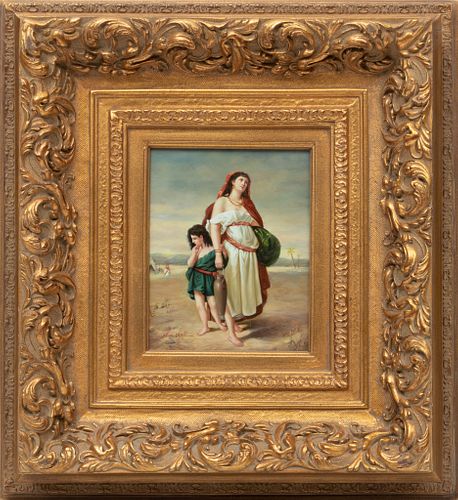 After Enrico Fanfani (Italian, 1824-1885) Oil On Panel, C. 20th Century, Hagar And Ishmael, H 10'' W 8''