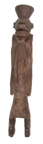 Mumuye, Nigeria African Carved Wood Standing Figure Early 20Th Century H 17" W 3" D 3"