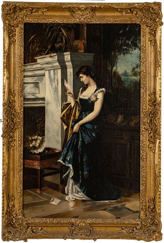 Delavause (French) Oil On Canvas, 19th C., Love Letter, H 32'' W 19.5''