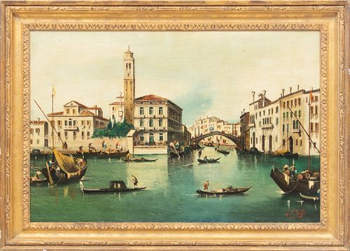 Pietro Colli (Italian, 1891-1982) Oil On Canvas, Venetian Scene, H 24'' W 36''