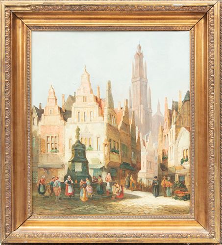 Henri Schafer , 1833-1915 Oil On Canvas, German Street Scene, H 24'' W 20''