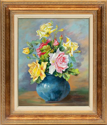 S.M. Gemma, Oil On Artist Board, Floral Still Life, Roses, H 20'' W 16''