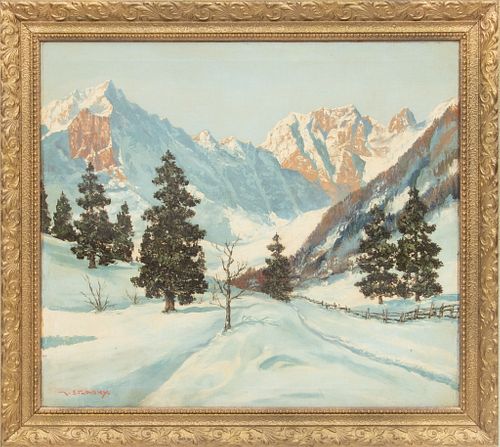 Maximillian Strasky (Austrian, 1895) Oil On Canvas, Alpine Landscape, H 26.5'' W 31.5''