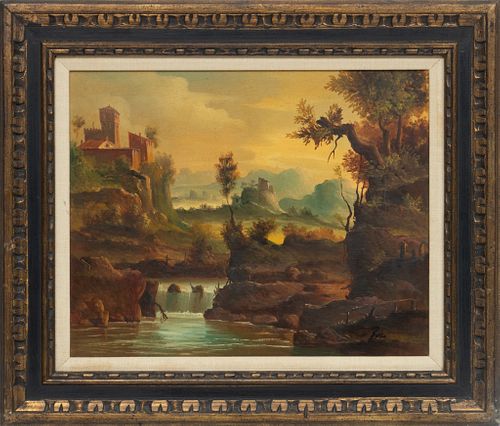 Busa, Oil On Canvas,  20th C., Castle By A River, H 15'' W 20''