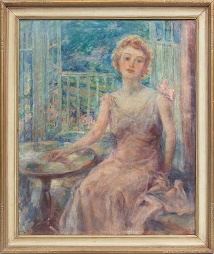 Attr. Maude Kaufman Eggemeyer (Indiana, 1877-1959) Oil On Canvas, Seated Young Beauty, H 34'' W 28''