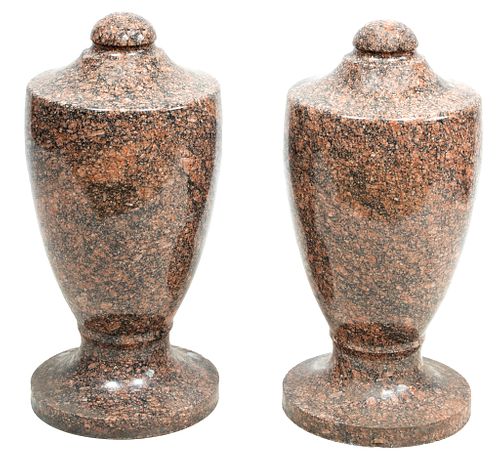 Polished Red With Black Granite Urns H 26'' Dia. 12'' 1 Pair