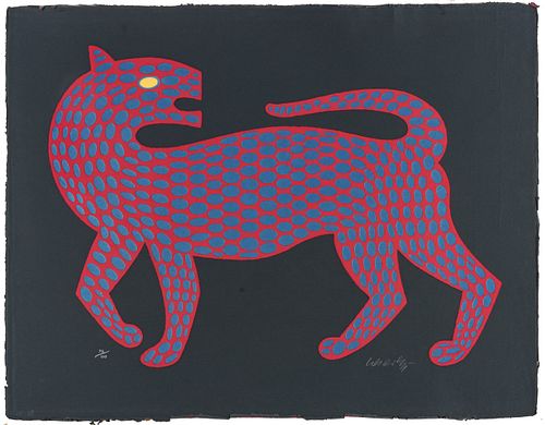 Victor Vasarely (French/Hungarian, 1906-1997) Serigraph In Colors On Gall-Cast Paper, Red Leopard With Blue Spots