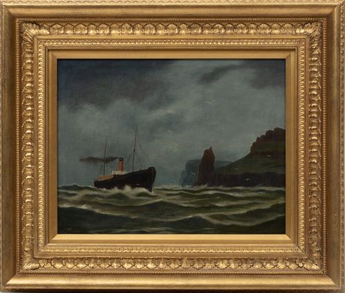 J. Dixon Oil On Canvas Laid On Canvas, C. 1900, Steam Ship Off A Rocky Coast, H 14'' W 18''