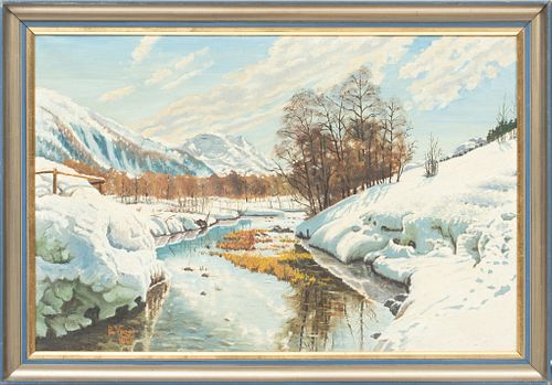 R. Vogel Oil On Canvas,  1940, Winter Landscape, H 15.75'' W 23.75''