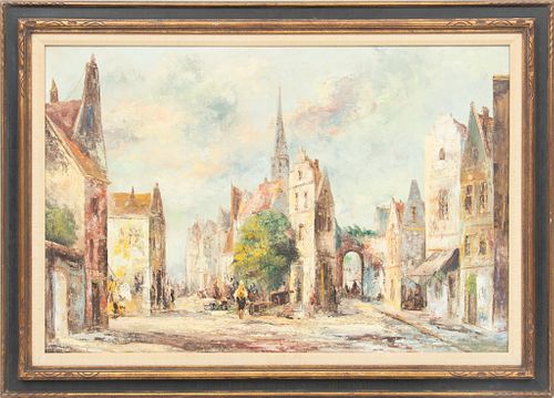 Oil On Canvas, European Street Scene, H 24'' W 36''