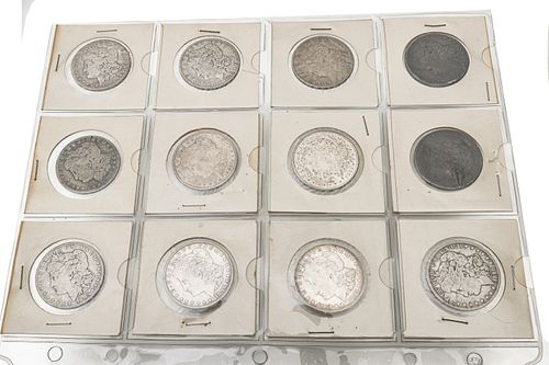 American Sterling Silver Morgan Dollar Coins C. 1879-1921, 12 pcs