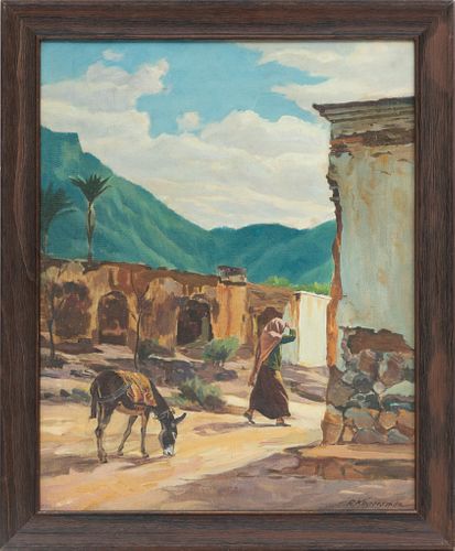 Robert Konersman (American, 1889-1975) Oil On Canvas, Woman With Donkey, H 20'' W 16''