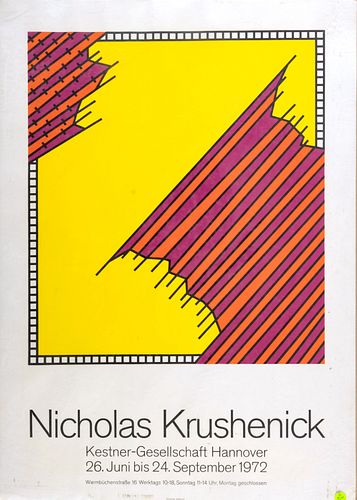 Nicholas Krushenick (Amercian, 1929-1999) Poster  1972, Kestner Gesell Schaft Hanover, Domberger Siebdruck, H 32.75'' W 23.25''