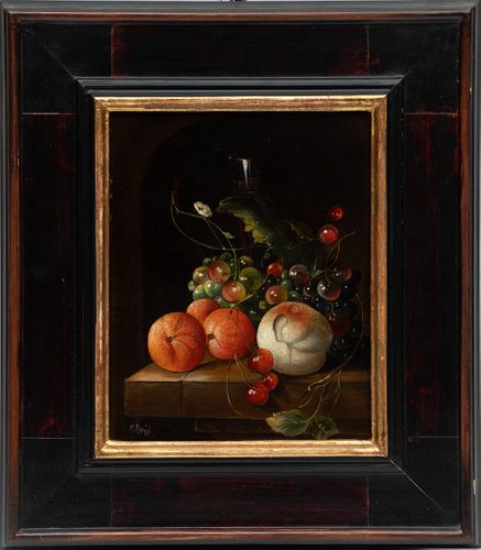 Maria Meriggi, Florence, Italy Oil On Copper C. 2000, Still Life Of Summer Fruits, H 10'' W 7''