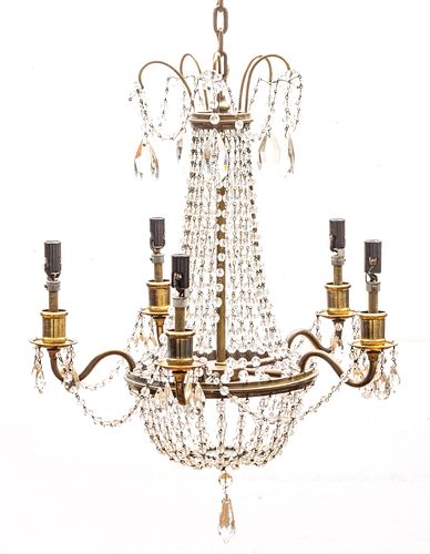 Crystal And Brass Five Light Chandelier H 19'' Dia. 16''