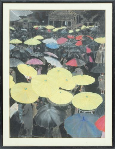 M. Holt Pastel On Paper, Umbrellas, H 21'' W 15.75''