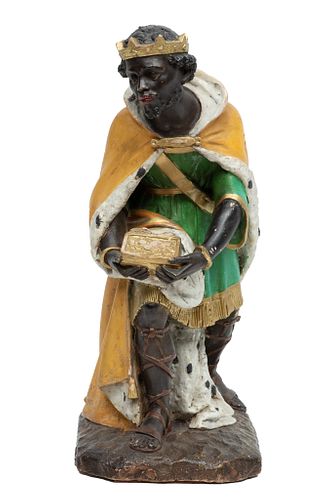 Italian Polychromed Terracotta, C. Late 19th-early 20th C., King Melchior, H 18''