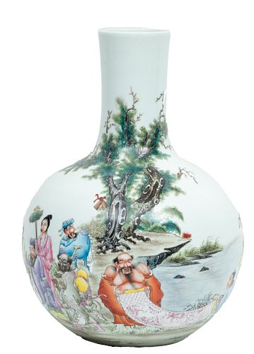 Chinese Handpainted Porcelain Vase H 18'' Dia. 13''
