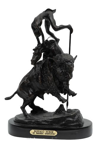 After Frederic Remington Bronze Sculpture "Buffalo Horse",  Later 20th C., H 14.5'' W 4.5'' L 10''