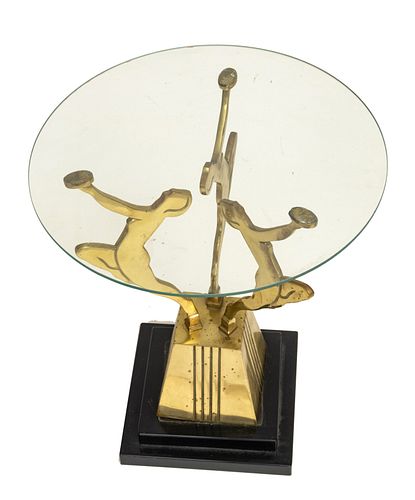 Art Deco Style Brass And Glass End Table H 20'' Dia. 17''
