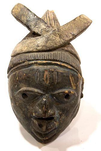 African Carved Wood With Pigment Mask, H 15", W 8", D 8"