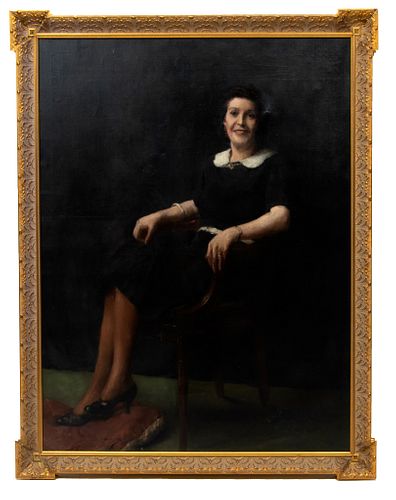 Oil On Canvas, C. Early 20th Century, Portrait Of A Seated Lady, H 63.5'' W 47''