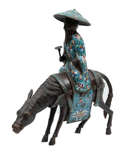Chinese Bronze And CloisonnÈ Sculpture, Su Shi On His Mule, L 22''