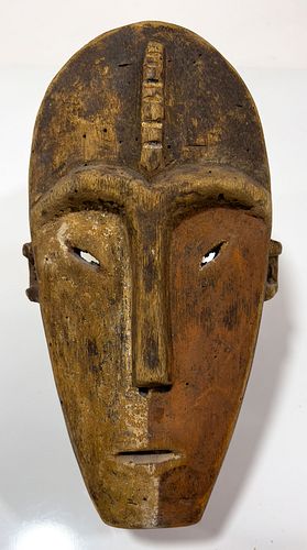 African Polychrome Carved Wood Mask, H 9.5", W 5"