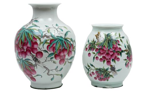 Chinese Porcelain Vases Peaches In Spring, H 18.5'' Dia. 13'' 2 pcs