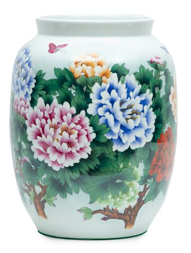 Xu Xueyong (Chinese B. 1972) Porcelain Vase, 20th C., "Spring Garden", H 16.25'' Dia. 12''