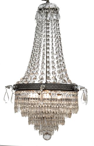 French Style Crystal Basket Chandelier, C. 1920, H 35'' Dia. 20.5''
