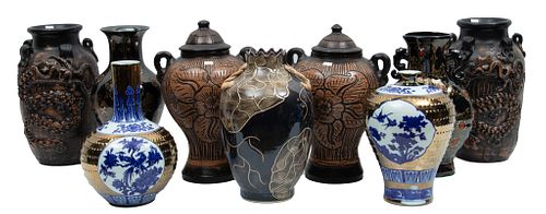 Chinese Pottery And Porcelain Grouping Vases, 9 pcs