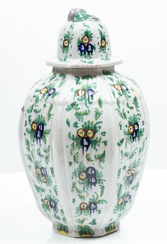 Italy Hand Painted Pottery Urn C. 1960, H 16'' Dia. 9''