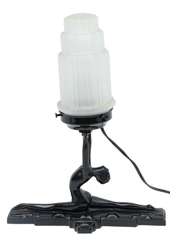 Sarsaparilla Lamp Co. N.Y.C. Patinated Metal And Glass Lamp H 14'' W 10.75''