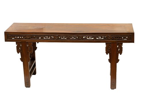 Chinese Carved Teakwood Altar Table C. C 1800, H 31.5'' L 66.5'' Depth 19''