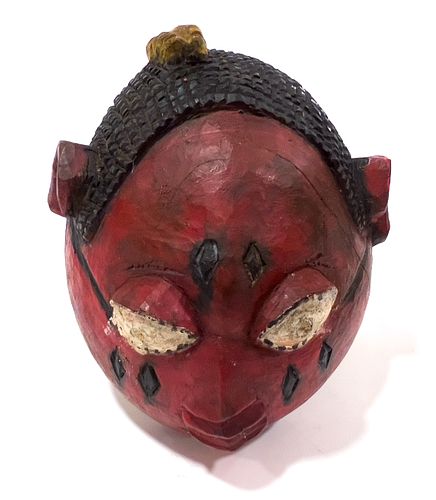 African Polychrome Carved Wood Mask, H 8.5", W 7", D 5"