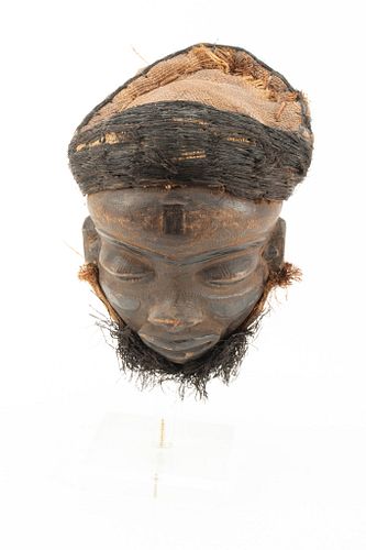 Pende, Democratic Republic Of Congo African Polychrome Mbuya Carved Wood Mask With Fiber, 20Th Century H 10" W 7"