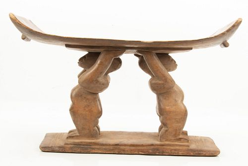 African Doga Carved Stool, H 15", W 23", D 11"