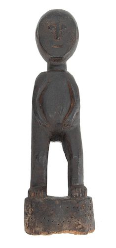 Lega, Democratic Republic Of Congo, African Carved Wood Standing Figure H 12" W 3.5" D 2"