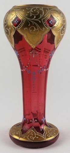 Antique Art Nouveau Gilded Cranberry Bohemian Vase