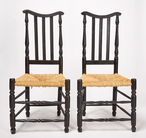Pair of Black Banister-Back Chairs