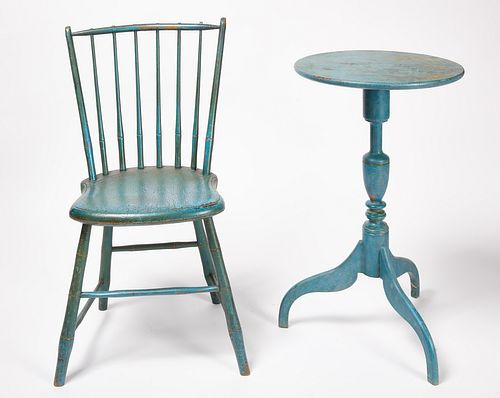 Blue Candlestand and Windsor Chair