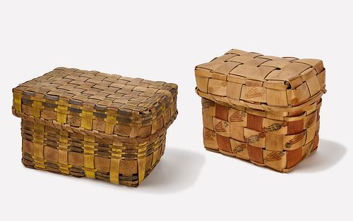 Two Small Native Decorated Splint Baskets
